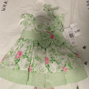 NWT BONNIE JEAN green floral dress 3-6 months